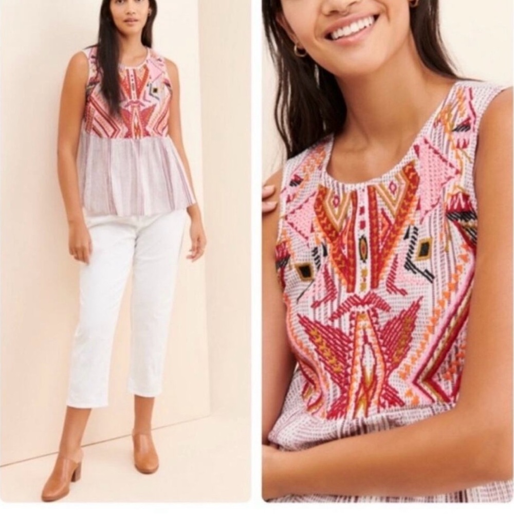 Anthropologie Dolan Left Coast Velia Embroidered Baby Doll Tank